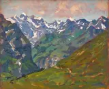 Paul Dougherty, Swiss mountain range, oil on panel
