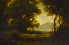 Gordon Coutts, Three women in a glade, oil on canvas