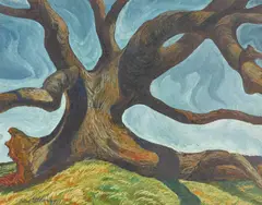 Tree branches by Ray Strong, oil on canvas, offered Dec 2021