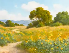 Wild Sunflowers by David Chapple, oil on canvas affixed to board, sold Dec 2021