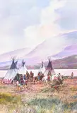 Hubert Wackermann, Village at Two Medicine, Blackfoot, Montana, 1977, gouache on board