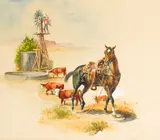 George Phippen, When Thoughts Turn to Boots Made of Horsehide, watercolor and gouache on cream paper