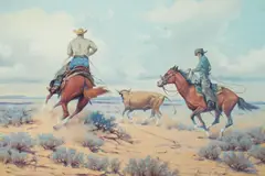 Melvin Warren, Two cowboys roping a steer, circa 1960, oil on canvas