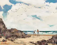 Sea Gulls by Burt Procter, oil on canvas, sold Dec 2021