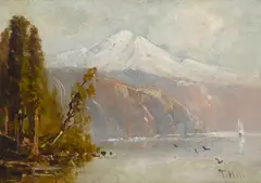 Edge of a lake by Thomas Hill, oil on board, offered Nov 2021