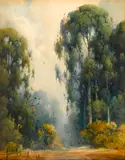 Percy Gray, Morning fog lifting among eucalyptus trees, 1924, watercolor on paper