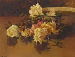 Charles A. Fries, Roses in Basin, circa 1925, oil on canvas