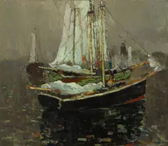 Thomas Lorraine Hunt, Fishing Boats, oil on canvas