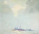 Arthur Dominique Rozaire, Boats in the Fog, oil on canvas