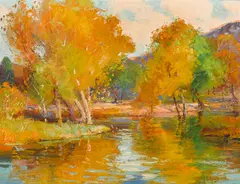 Anna Althea Hills, Autumn - Riverside Park - Riverside, California, oil on board