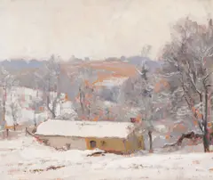 John Frost, Pennsylvania snow scene, 1934, oil on board