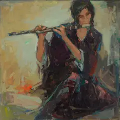 Si Chen Yuan, Flute Player, oil on canvas