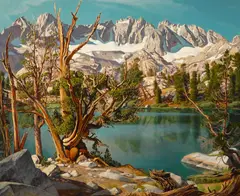 Robert Clunie, Old Whitebark Pine Tree at Summit Lake, Nth Palisade Range, Big Pine, California, 1961, oil on canvas