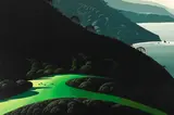 Eyvind Earle, Ocean Valley, 1984, oil on Masonite