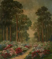 Bertha Stringer Lee, Rhododendrons, Golden Gate Park, oil on board