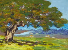 Lillie May Nicholson, Monterey Bay from Under the Oak, oil on board