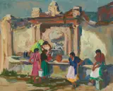Jeanette Maxfield Lewis, Water Carriers, oil on canvasboard