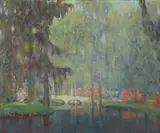 William Posey Silva, The Bridge in the Garden of Dreams, 1924, oil on canvas affixed to board
