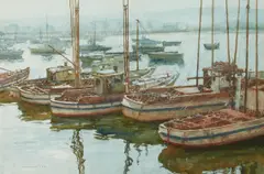 Donald Teague, Fishing Boats in Monterey Harbor, watercolor and gouache on paper