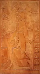 Brents Carlton, Untitled (Figure on Girder), 1943, carved wood bas-relief