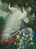 Jessie Arms Botke, White Peacocks and Iris