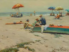 Granville Redmond, A Day at the Beach, oil on canvas affixed to board