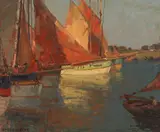 Edgar Alwin Payne, French Fishing Boats Moored, oil on canvas