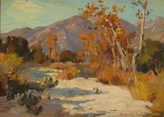 Mountains and Sycamores by Benjamin Brown, oil on board, sold Aug 2021