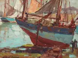 In Dry Dock, Brittany by Edgar Alwin Payne, oil on canvas affixed to board, offered Aug 2021