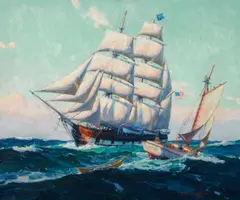 Out of New Bedford (The Charles W. Morgan) by Joe Duncan Gleason, oil on canvas, sold Aug 2021