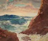 Sunset on Coast of Carmel (Cal) by Carl von Hassler, 1944, oil on canvas, offered Aug 2021
