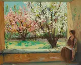 Alfred R. Mitchell, The Garden Porch (Dorothea on the Porch), oil on board