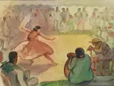 Robert Eskridge, An Old Time Hawaiian Dance (Hula Kahiko), 1932, watercolor and graphite on paper