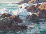 A Rocky Coastal Seascape by Edgar Alwin Payne, 1919, oil on canvas affixed to board, sold Apr 2021