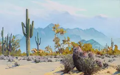 Gunnar Widforss, Cactus and Mountains, oil on board