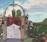 August François Gay, Monterey Gateway, oil on board