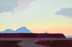 Conrad Buff, Sunset Landscape, oil on paper affixed to board