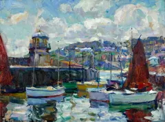 The Harbour Light, St. Ives by E. Charlton Fortune, 1923, oil on canvas, sold Apr 2021