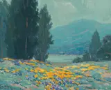 Granville Redmond, Cypress Trees and Poppies, oil on canvas