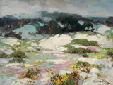 Drifting Mist (Lingering), Monterey Coast by Franz Bischoff, oil on canvas, sold Apr 2021
