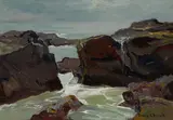 Rocky Inlet Along the Coast by Franz Bischoff, oil on board, sold Apr 2021
