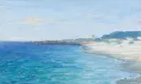 Lillie May Nicholson, Asilomar Beach, Pacific Grove (Pino Lighthouse), circa 1923-1933, oil on board