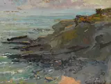 Franz Bischoff, Rocky Shore, Laguna Beach, oil on canvasboard