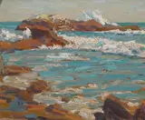Granville Redmond, Study (Waves on Rocks), 1918, oil on board
