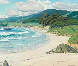 Arthur Hill Gilbert, Cypress Point, Carmel Beach, oil on canvas