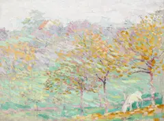 Joseph Raphael, Artist's Home, Uccle, Belgium, with Orchard, circa 1915, oil on canvas
