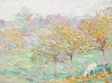 Joseph Raphael, Artist's Home, Uccle, Belgium, with Orchard, circa 1915, oil on canvas
