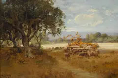 Cattle in a Clearing by William Keith, oil on canvas, sold Apr 2021