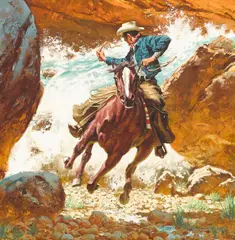 Flash flood by Frank McCarthy, 1955, oil on academy board, sold Feb 2021