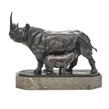 Josef Pallenberg, Square-lipped Rhinoceros with Young One, Standing, bronze with reddish brown patina